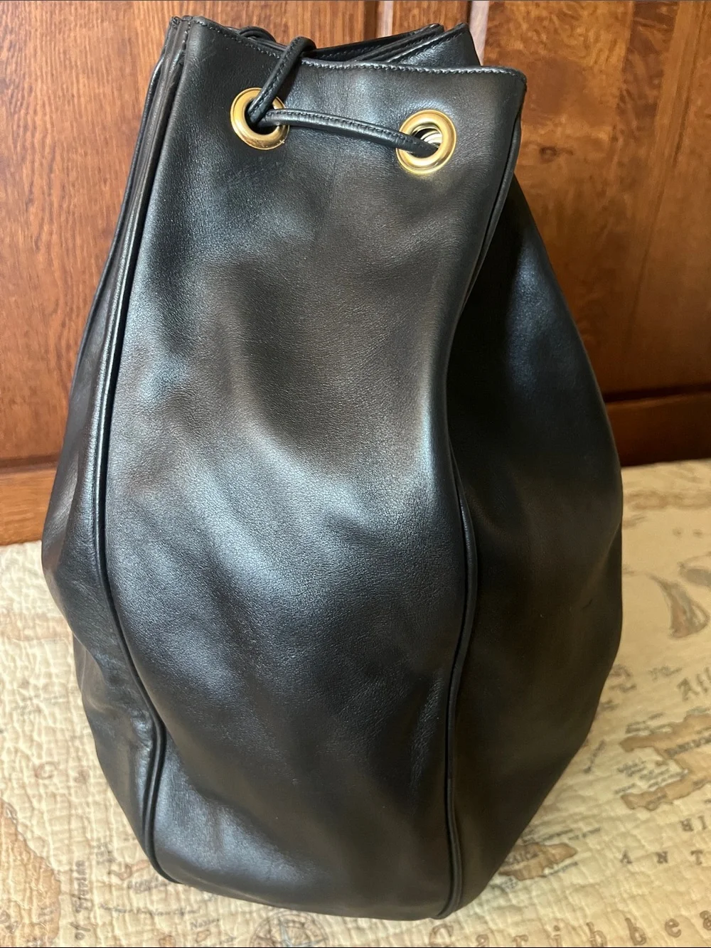 Vintage PIBRA Black Soft Leather Drawstring Bag